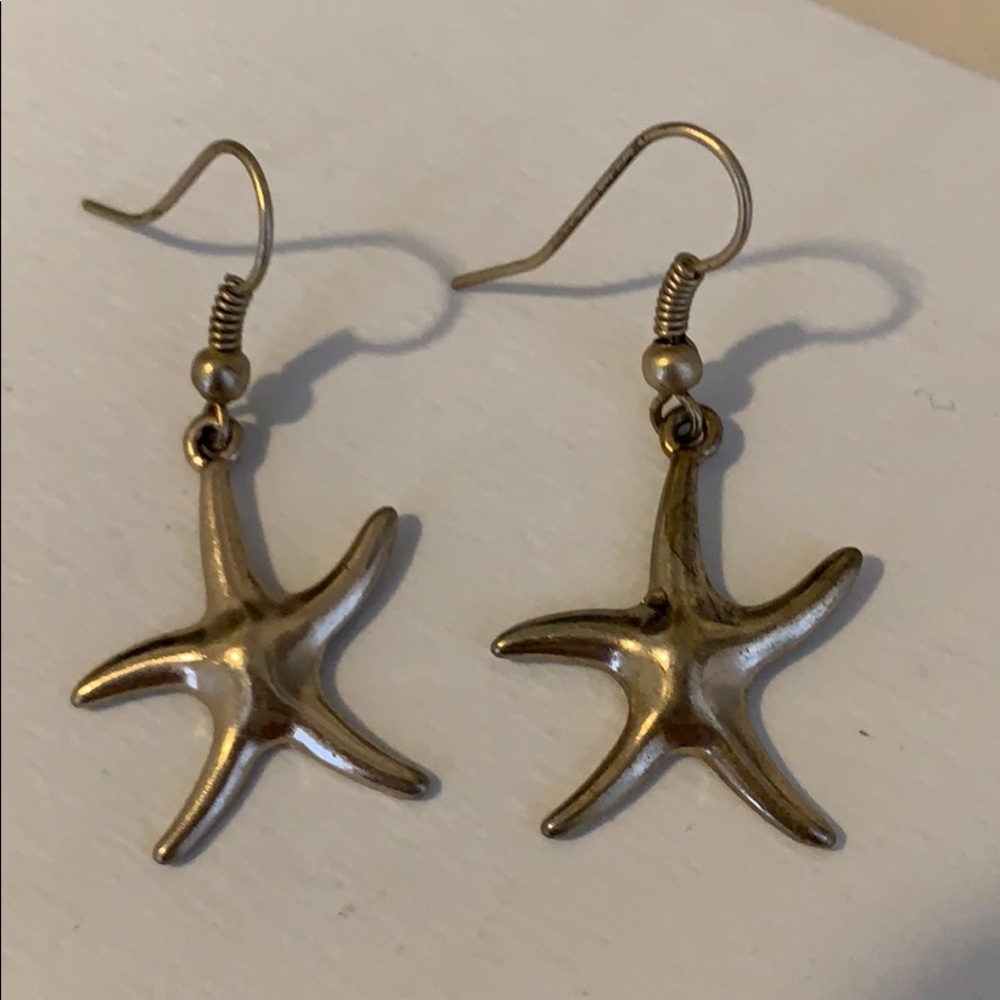 Silver dangly starfish earrings